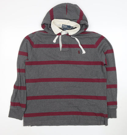 Ralph Lauren Men’s Grey Striped Henley Hoodie M Slim Fit Cotton