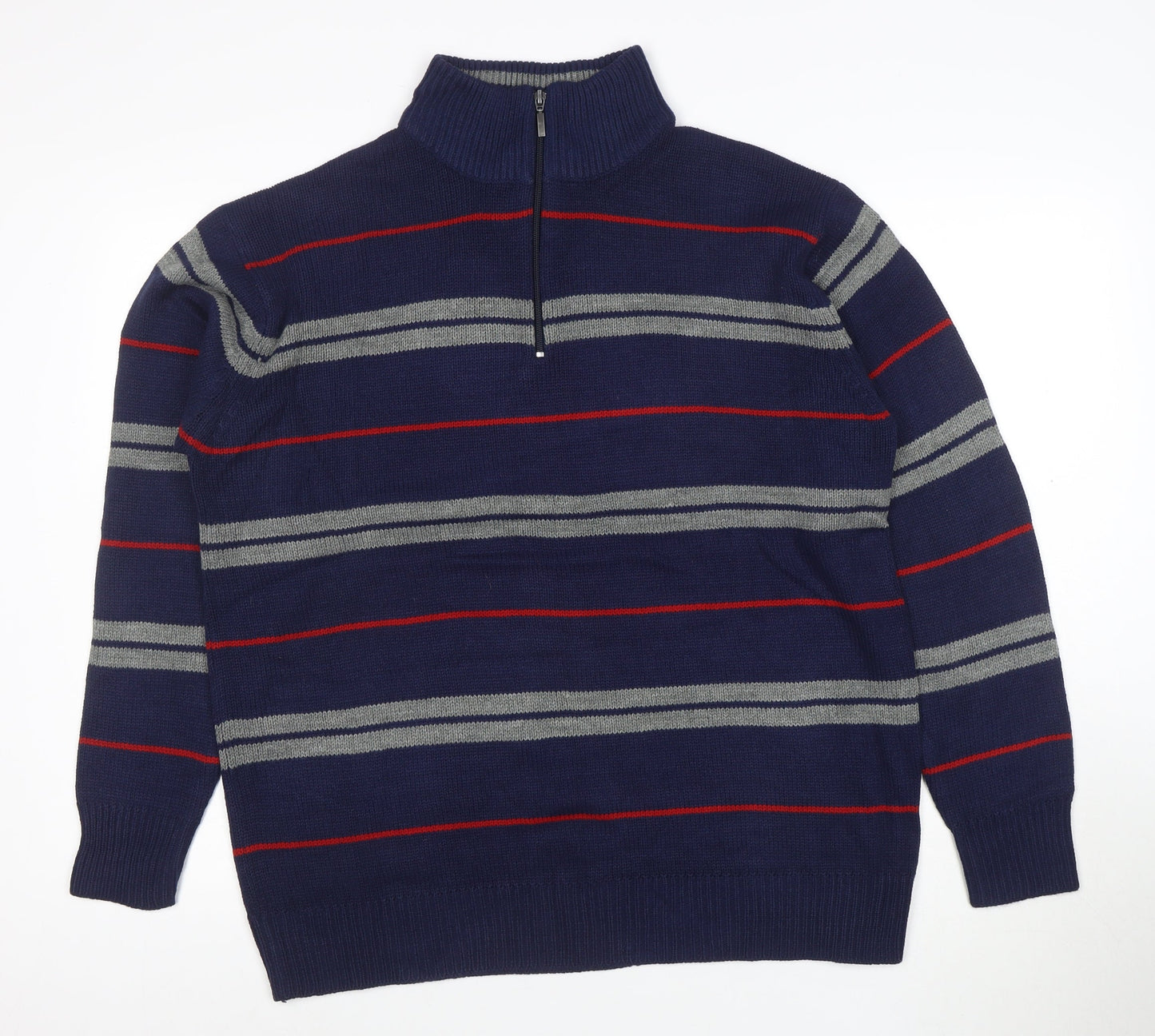 Penmans Mens Blue Striped 1/2 Zip High Neck Acrylic Jumper Size L