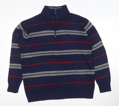 Penmans Mens Blue Striped 1/2 Zip High Neck Acrylic Jumper Size L