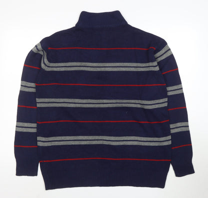 Penmans Mens Blue Striped 1/2 Zip High Neck Acrylic Jumper Size L