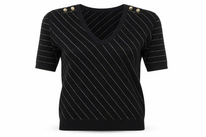 Juicy Couture Womens Black Striped Short Sleeve V-Neck Knit Top S