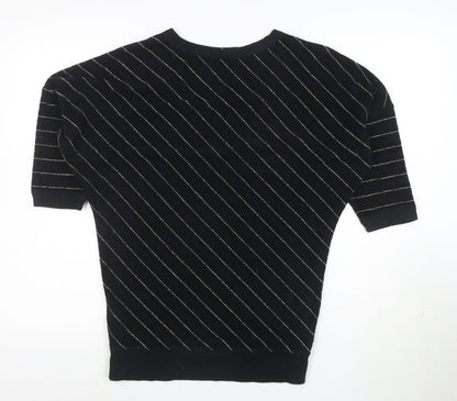 Juicy Couture Womens Black Striped Short Sleeve V-Neck Knit Top S