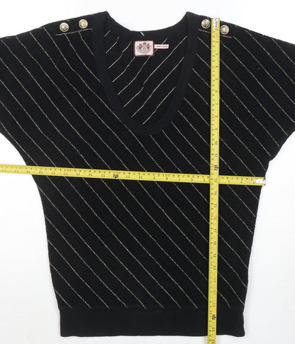 Juicy Couture Womens Black Striped Short Sleeve V-Neck Knit Top S