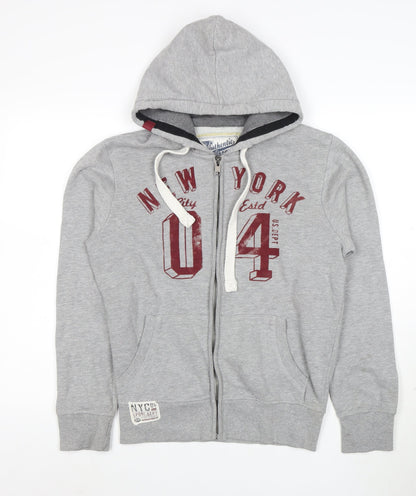 Authentic Apparel Men’s Grey XS Full Zip Hoodie with Logo Print