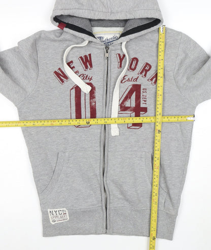 Authentic Apparel Men’s Grey XS Full Zip Hoodie with Logo Print