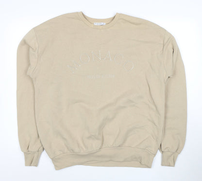 Stradivarius Women Beige Sweatshirt S Crew Neck Pullover Casual