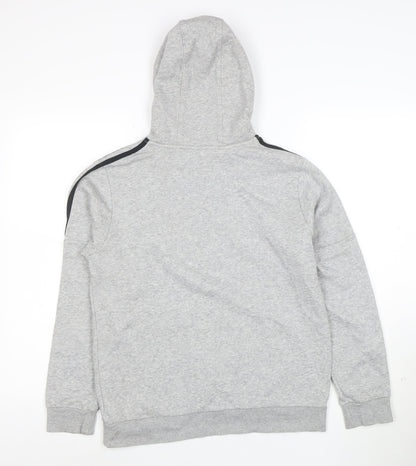 Adidas Boys Grey Hooded Pullover Hoodie 13-14 Years Cotton Blend