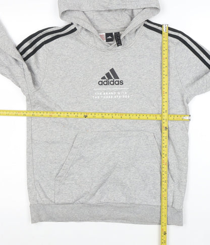 Adidas Boys Grey Hooded Pullover Hoodie 13-14 Years Cotton Blend