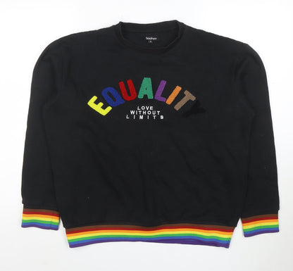 Boohoo Men’s Black Equality Rainbow Embroidered Pullover Sweatshirt Size S