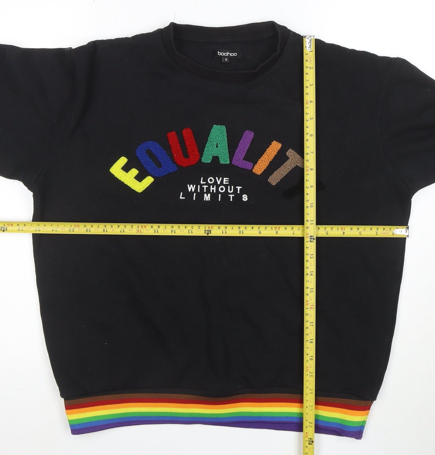 Boohoo Men’s Black Equality Rainbow Embroidered Pullover Sweatshirt Size S