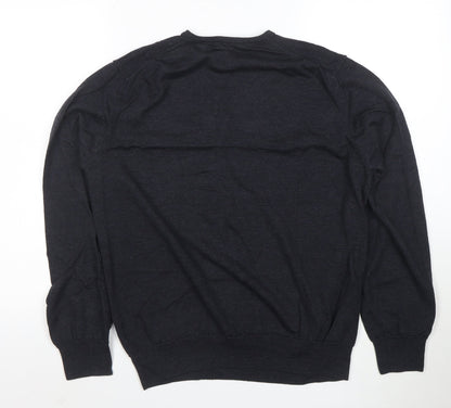 T.M. Lewin Men’s Black Merino Wool V-Neck Jumper L