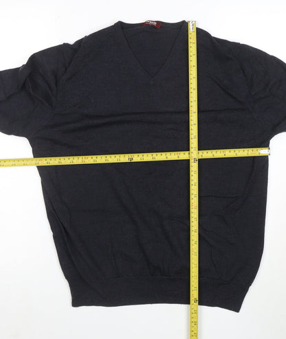 T.M. Lewin Men’s Black Merino Wool V-Neck Jumper L