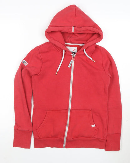 Superdry Women's Red Full Zip Hoodie Size 10 Cotton Blend