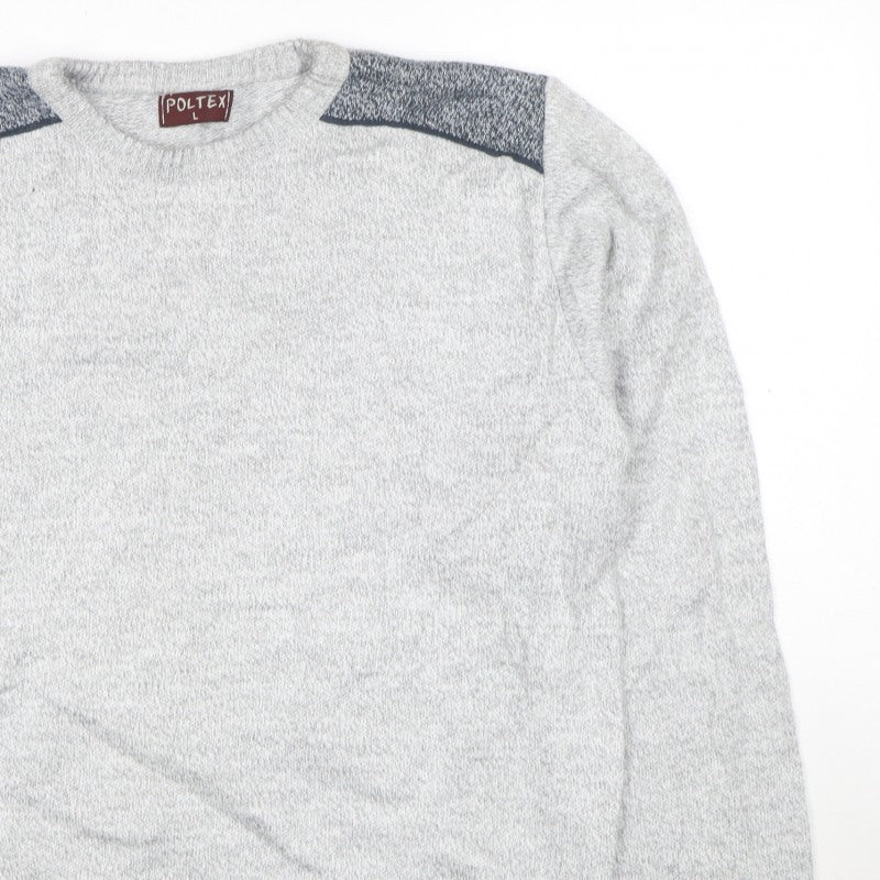 Poltex Mens Grey Crew Neck Knit Pullover Jumper Size L