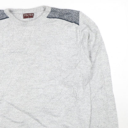 Poltex Mens Grey Crew Neck Knit Pullover Jumper Size L