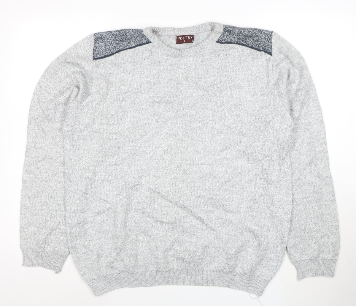 Poltex Mens Grey Crew Neck Knit Pullover Jumper Size L