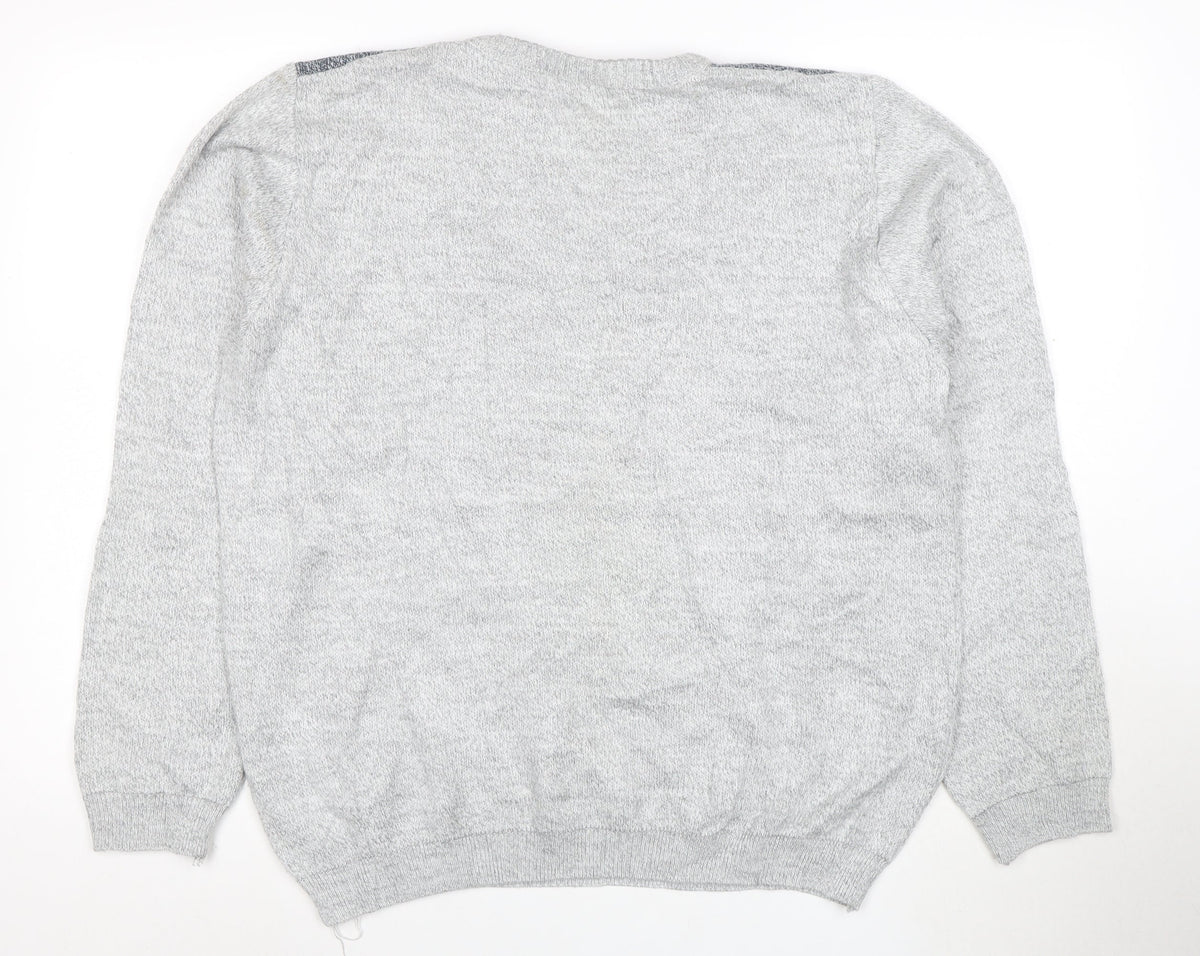 Poltex Mens Grey Crew Neck Knit Pullover Jumper Size L