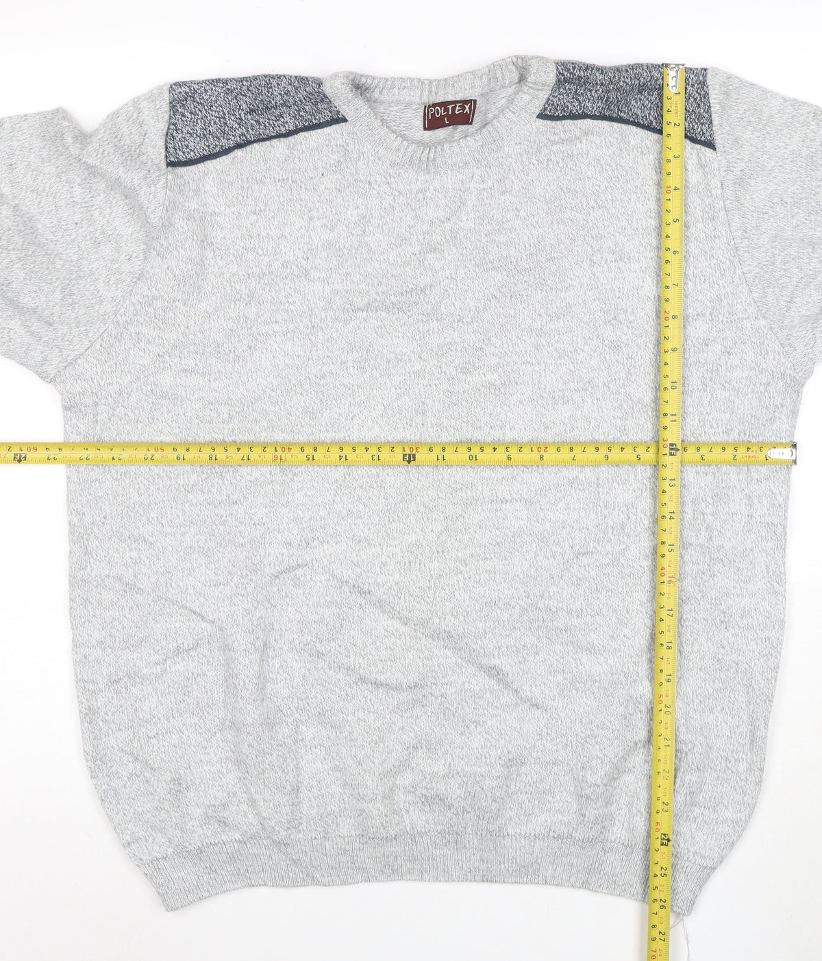 Poltex Mens Grey Crew Neck Knit Pullover Jumper Size L