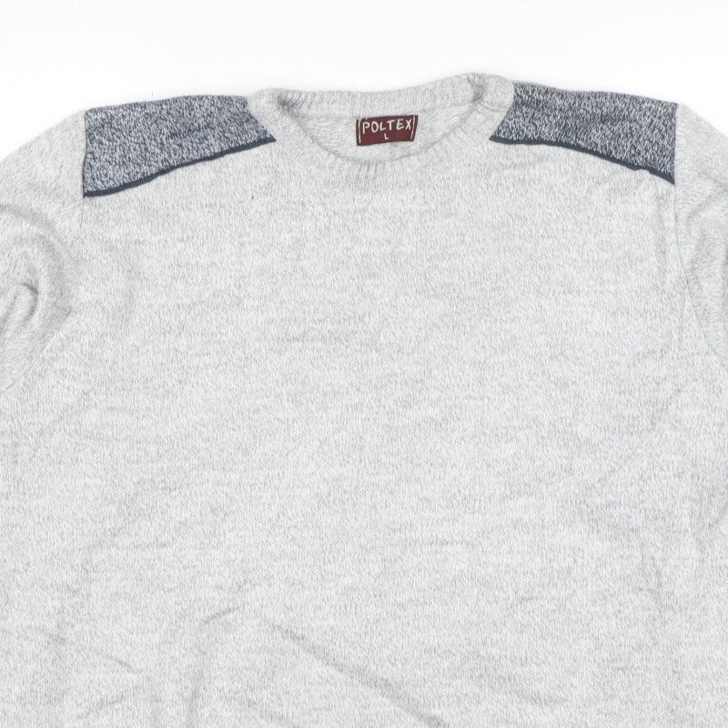 Poltex Mens Grey Crew Neck Knit Pullover Jumper Size L