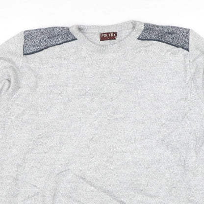 Poltex Mens Grey Crew Neck Knit Pullover Jumper Size L