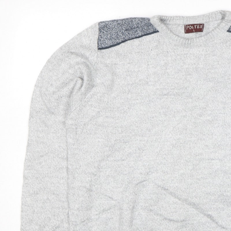 Poltex Mens Grey Crew Neck Knit Pullover Jumper Size L