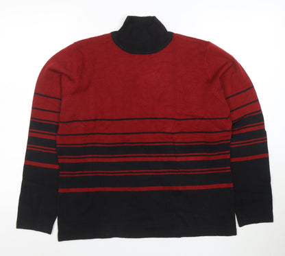 Eddie Bauer Womens Red Black Roll Neck Striped Jumper Size 6
