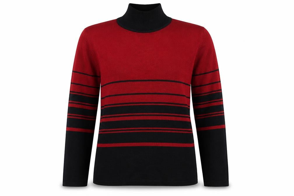 Eddie Bauer Womens Red Black Roll Neck Striped Jumper Size 6