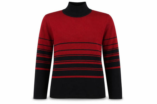 Eddie Bauer Womens Red Black Roll Neck Striped Jumper Size 6