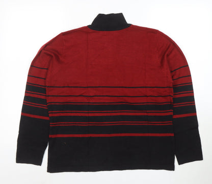 Eddie Bauer Womens Red Black Roll Neck Striped Jumper Size 6