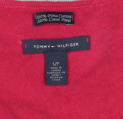 Tommy Hilfiger Womens Red Argyle V-Neck Jumper Size S 100% Cotton