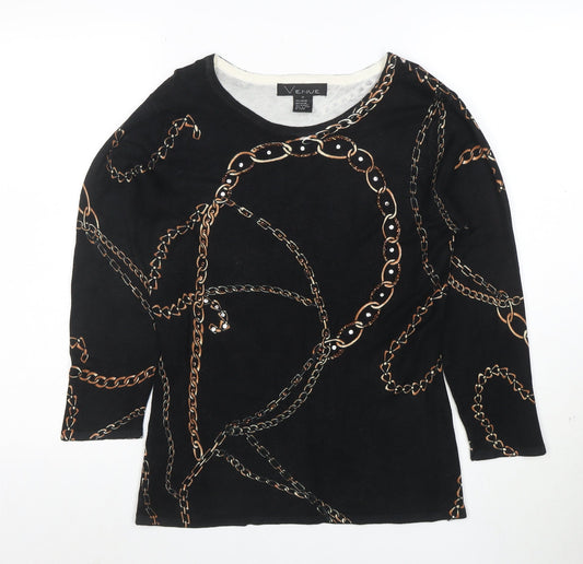 Venue Womens Black Chain Print 3/4 Sleeve Stretch Top M