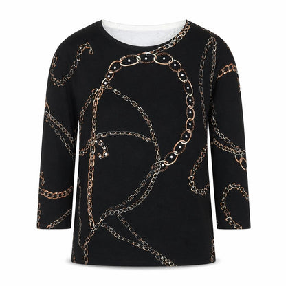 Venue Womens Black Chain Print 3/4 Sleeve Stretch Top M