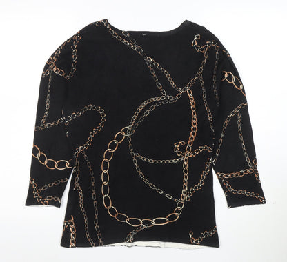Venue Womens Black Chain Print 3/4 Sleeve Stretch Top M