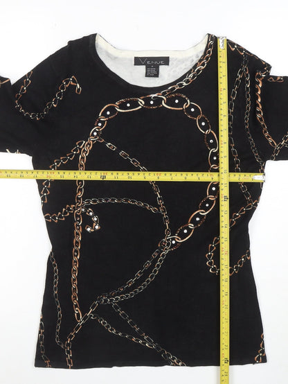 Venue Womens Black Chain Print 3/4 Sleeve Stretch Top M