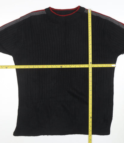 Britches Men's Black Acrylic Crew Neck Ribbed Pullover Jumper M