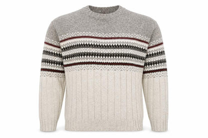 Liberty Men's Grey Fair Isle Cotton Knit Jumper Size L