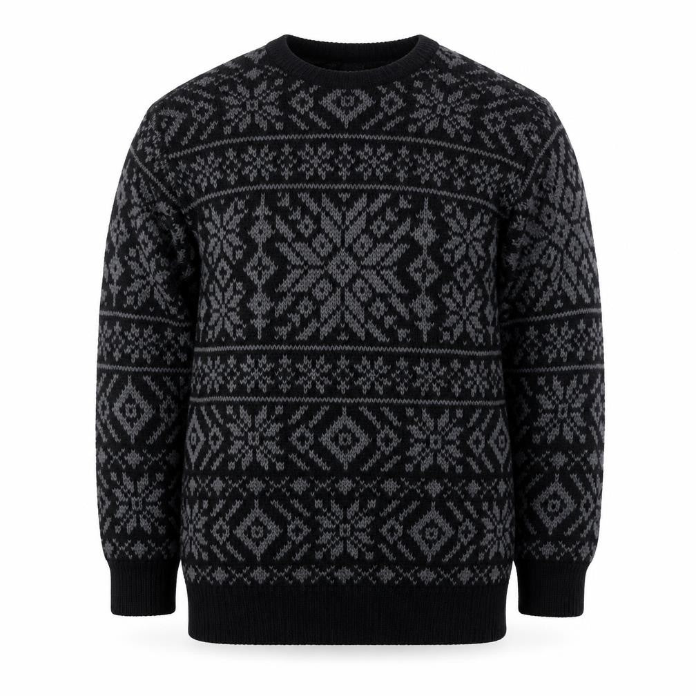 Roundtree & Yorke Men's Black Fair Isle Cotton Crew Neck Jumper Medium