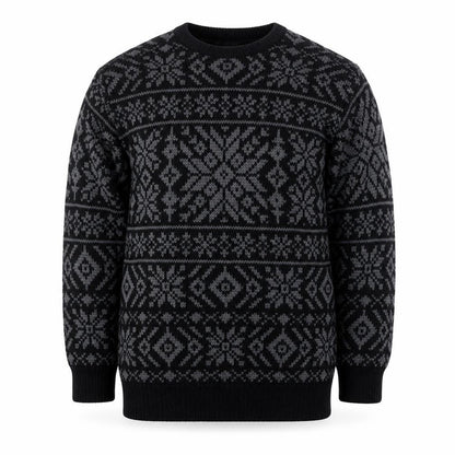 Roundtree & Yorke Men's Black Fair Isle Cotton Crew Neck Jumper Medium