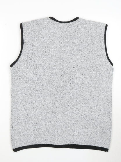 Mode Collection Women Grey Black Floral Knit Button Vest M