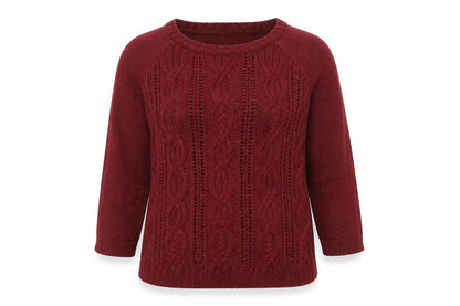 Tommy Hilfiger Women Burgundy M Cable-Knit Crew Neck Jumper