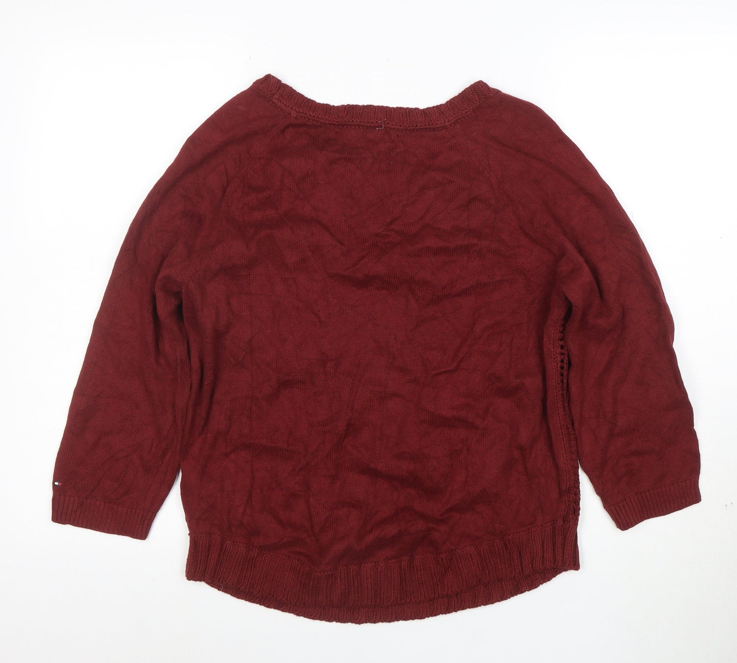 Tommy Hilfiger Women Burgundy M Cable-Knit Crew Neck Jumper