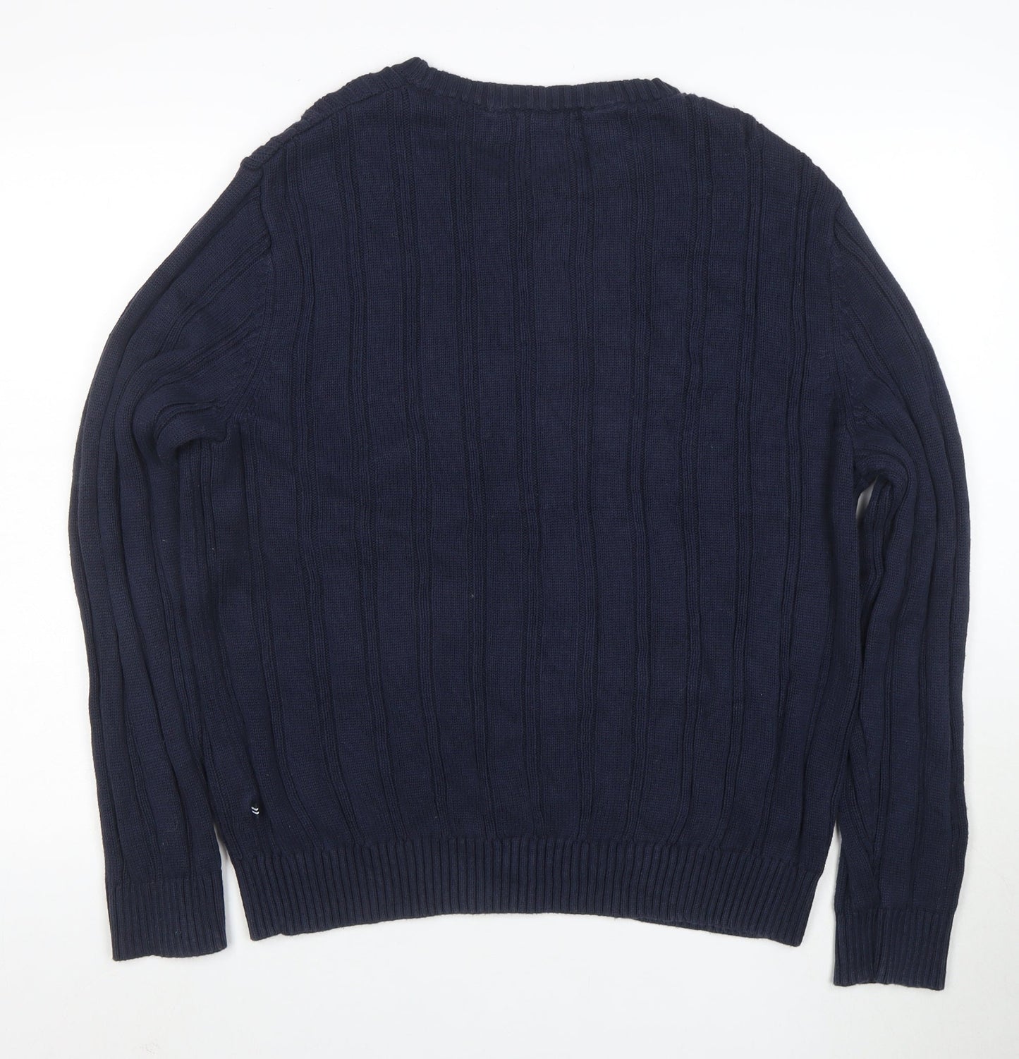 Nautica Men's Blue Cotton Cable-Knit Crew Neck Jumper Size L