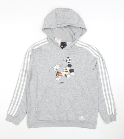 Adidas Boys Grey Mickey Mouse Pullover Hoodie Size 11-12 Years