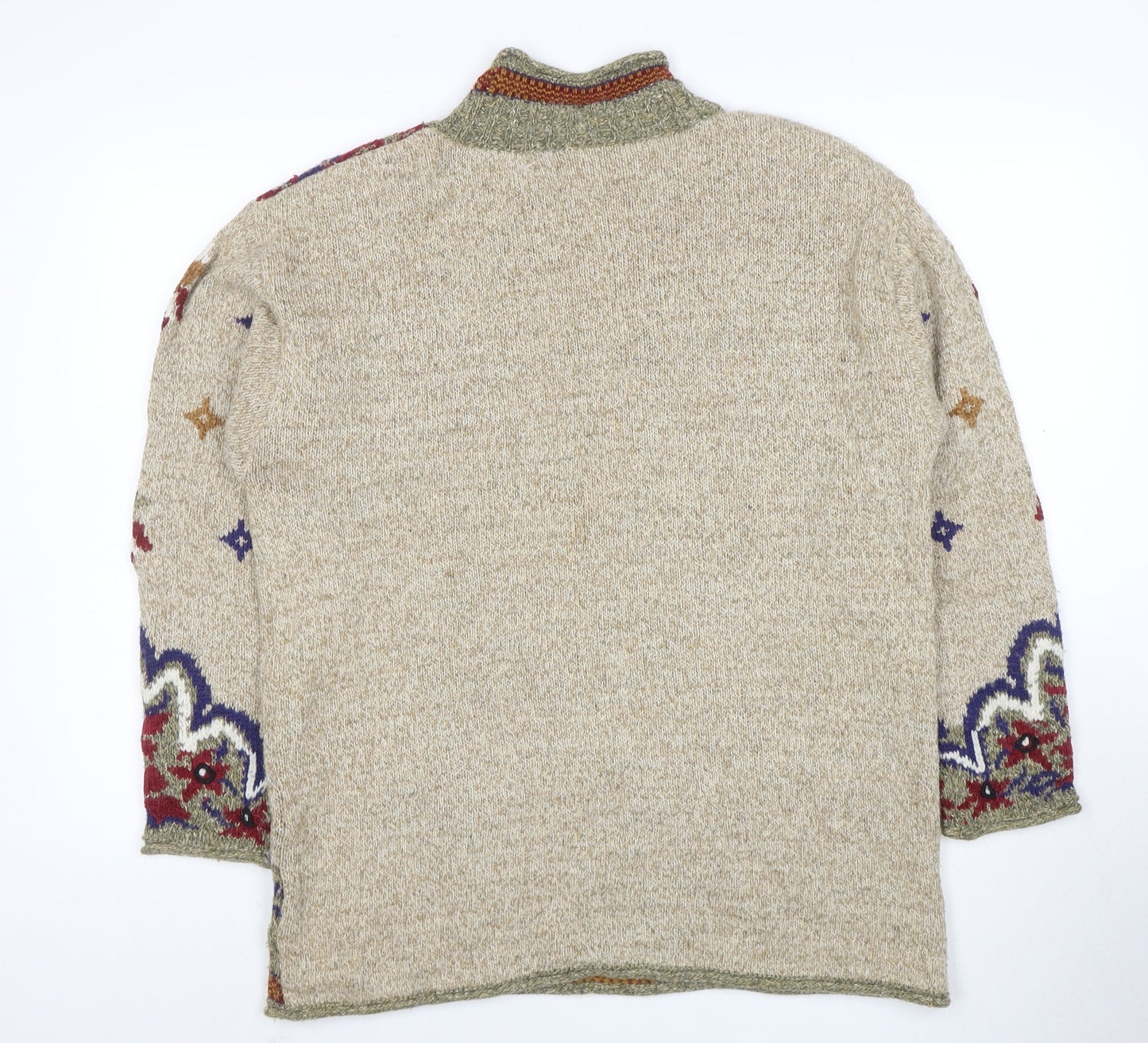 Lizsport Women's Beige Roll Neck Bohemian Wool Blend Jumper M