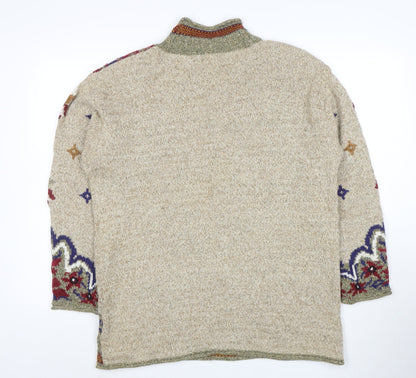 Lizsport Women's Beige Roll Neck Bohemian Wool Blend Jumper M