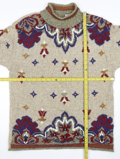 Lizsport Women's Beige Roll Neck Bohemian Wool Blend Jumper M