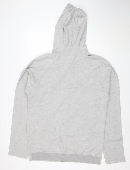 boohooMAN Men's Grey Full Zip Hoodie Size L Lightweight Hooded Sweatshirt