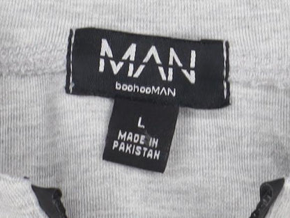 boohooMAN Men's Grey Full Zip Hoodie Size L Lightweight Hooded Sweatshirt
