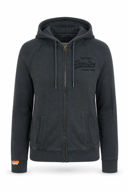 Superdry Womens Black Small Full Zip Hoodie Cotton Blend