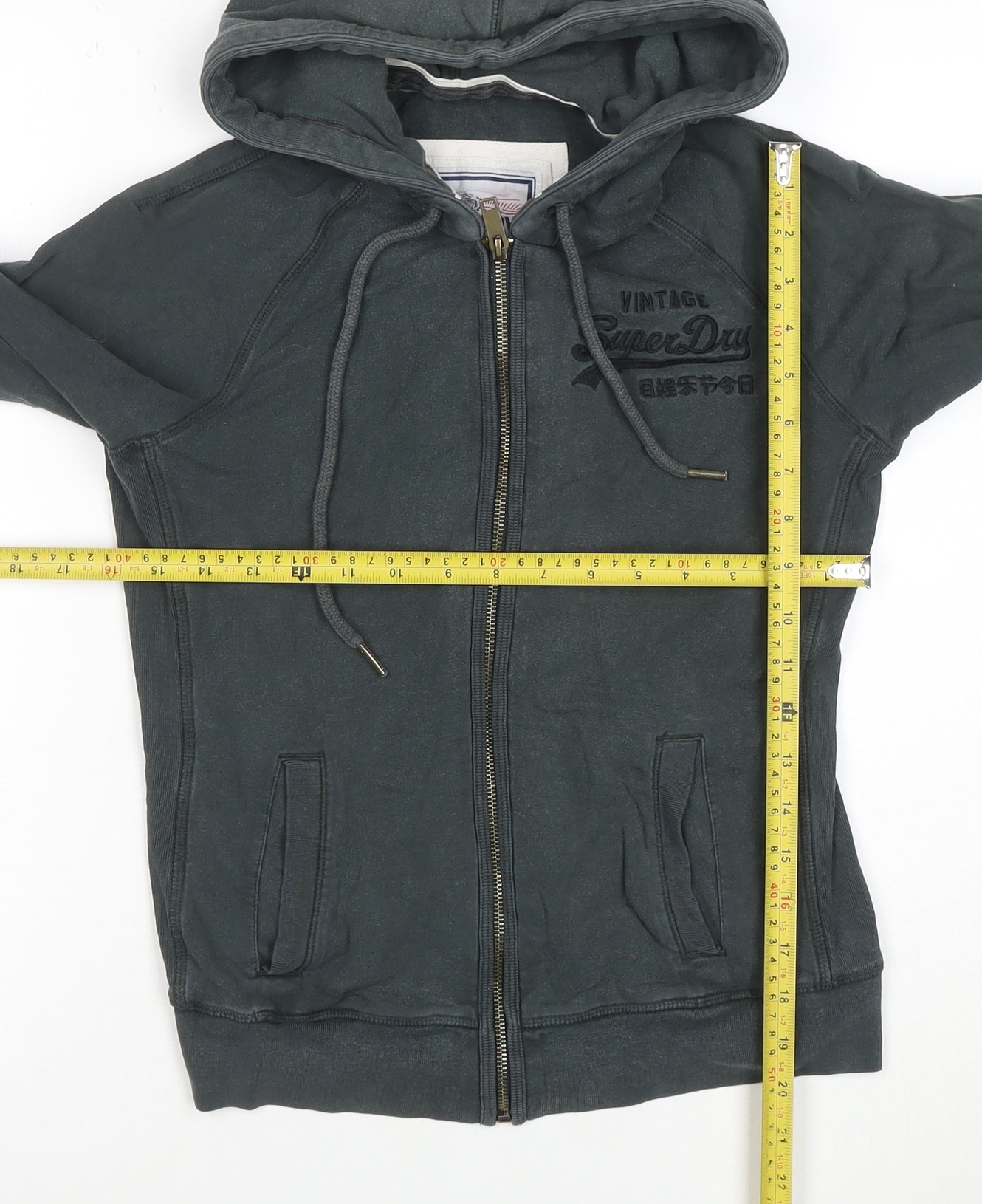 Superdry Womens Black Small Full Zip Hoodie Cotton Blend